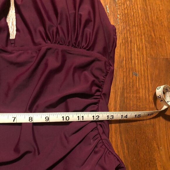 Vintage-Inspired Plum Halter One-Piece Swimsuit – Ruched Front - Picture 2 of 5